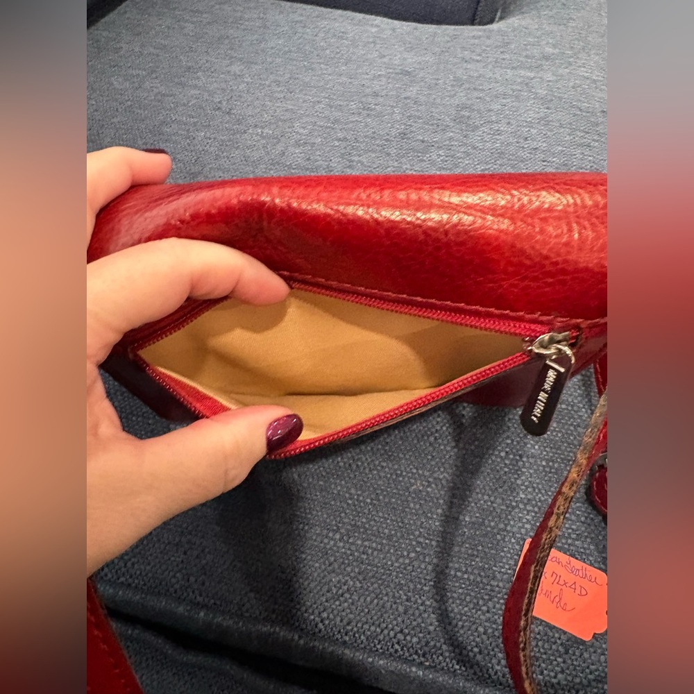 Italian Leather Crossbody Bag Red | Genuine Leather | Made in Italy | NWOT - Picture 3 of 14